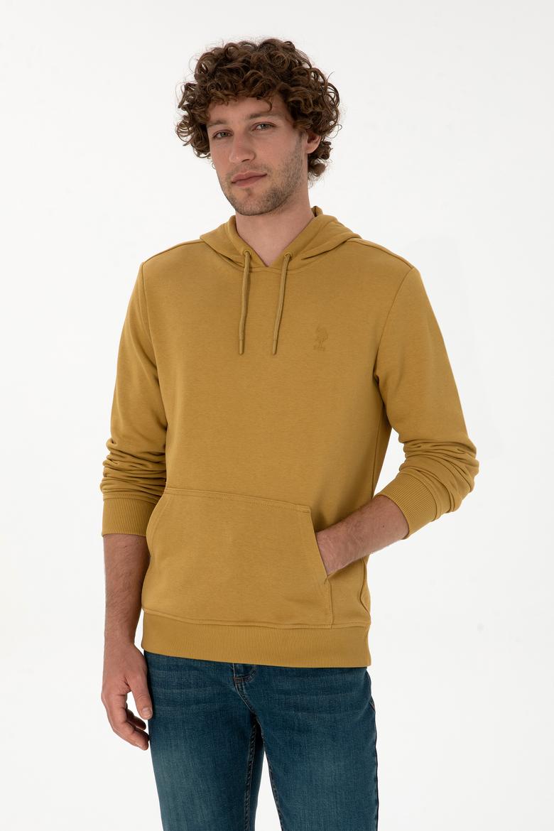 Erkek Regular Fit Kapüşonlu Hardal Basic Sweatshirt