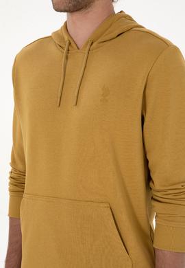 Erkek Regular Fit Kapüşonlu Hardal Basic Sweatshirt - 50313720153