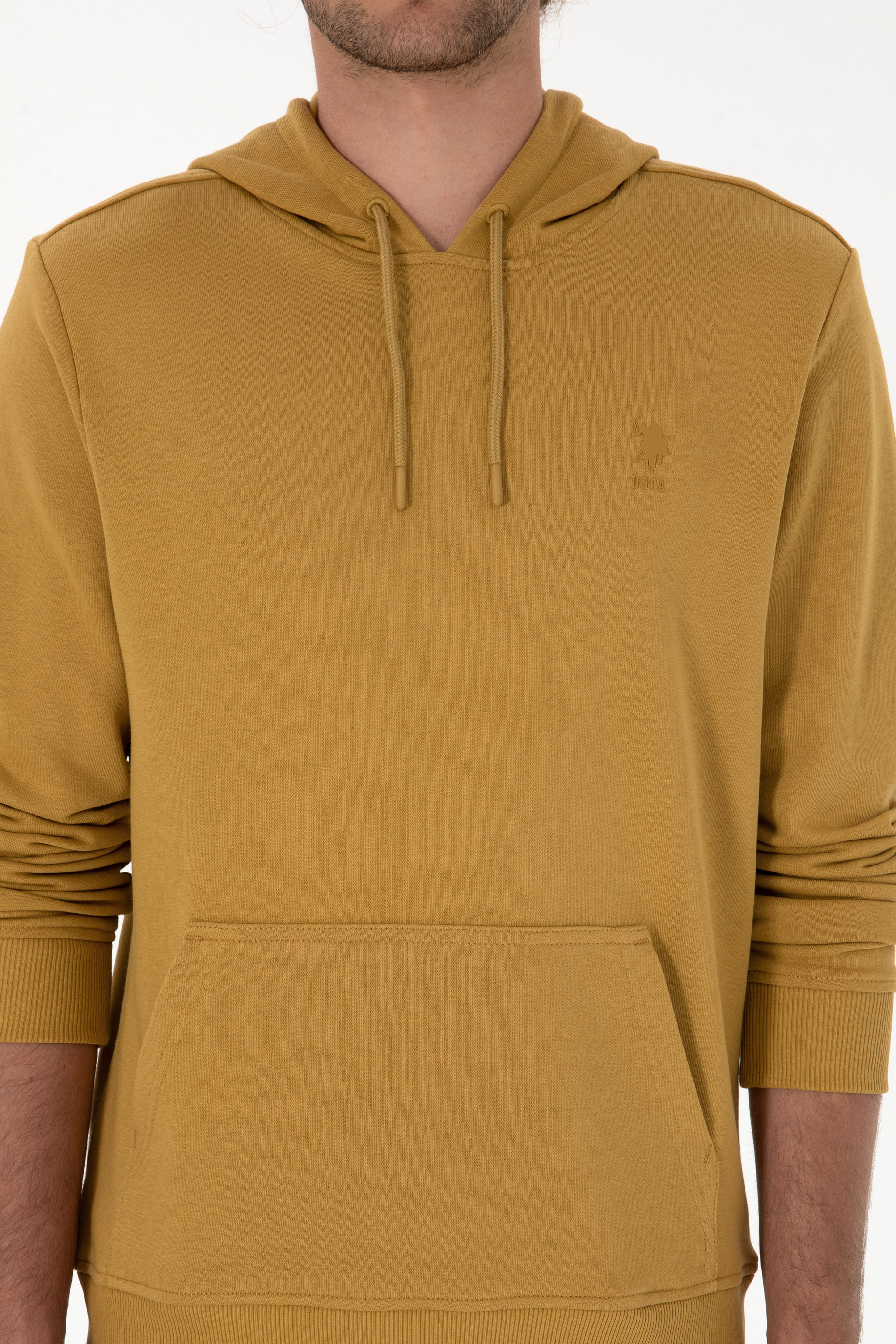 Erkek Regular Fit Kapüşonlu Hardal Basic Sweatshirt - Image 6