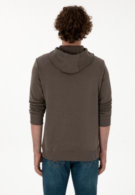 Erkek Regular Fit Kapüşonlu Vizon Basic Sweatshirt - 50313720171