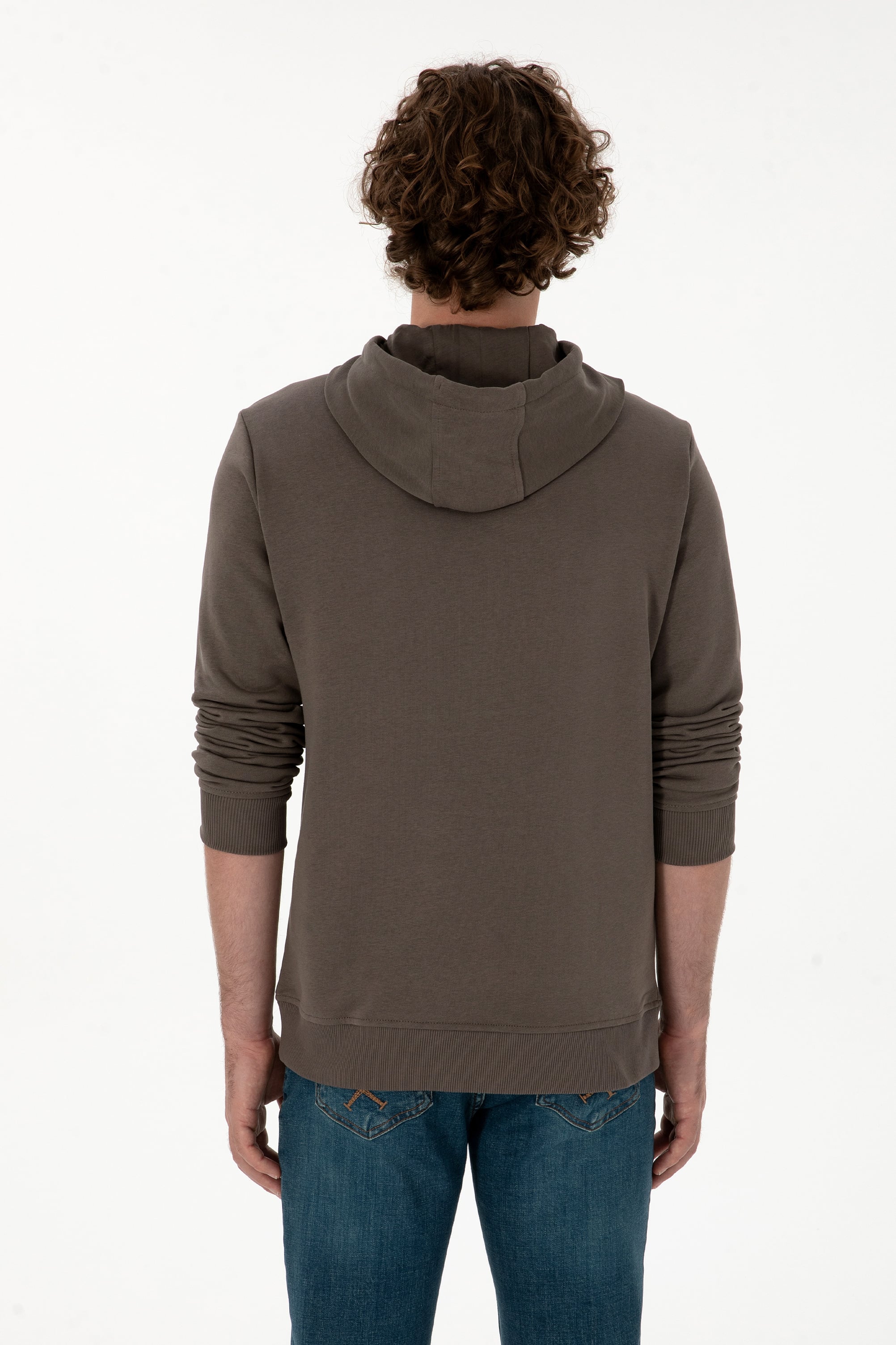 Erkek Regular Fit Kapüşonlu Vizon Basic Sweatshirt