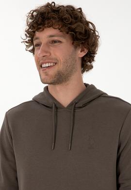 Erkek Regular Fit Kapüşonlu Vizon Basic Sweatshirt - 50313720171