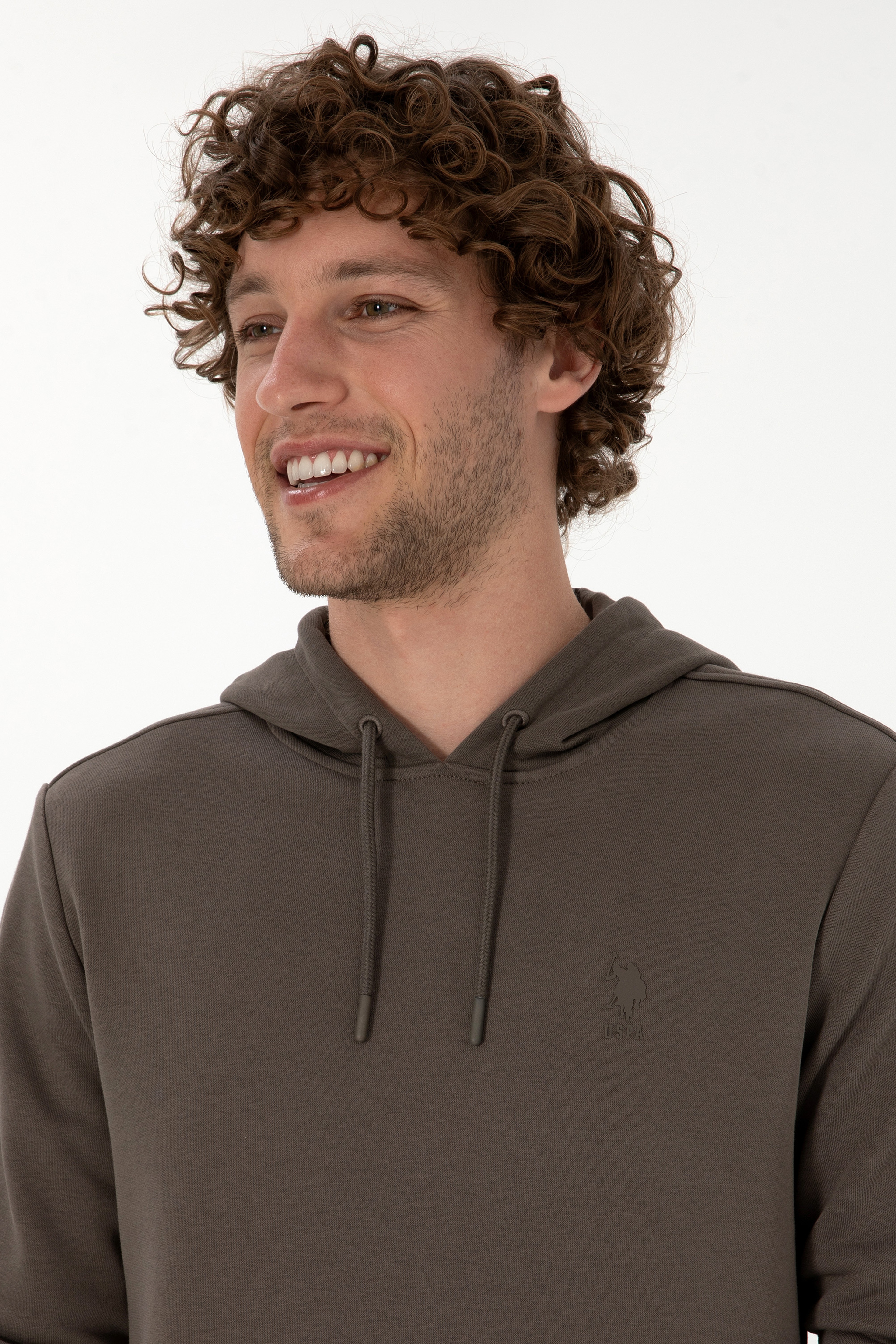 Erkek Regular Fit Kapüşonlu Vizon Basic Sweatshirt - Image 2