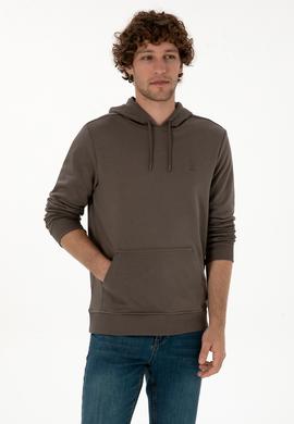 Erkek Regular Fit Kapüşonlu Vizon Basic Sweatshirt - 50313720171