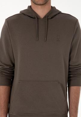 Erkek Regular Fit Kapüşonlu Vizon Basic Sweatshirt - 50313720171