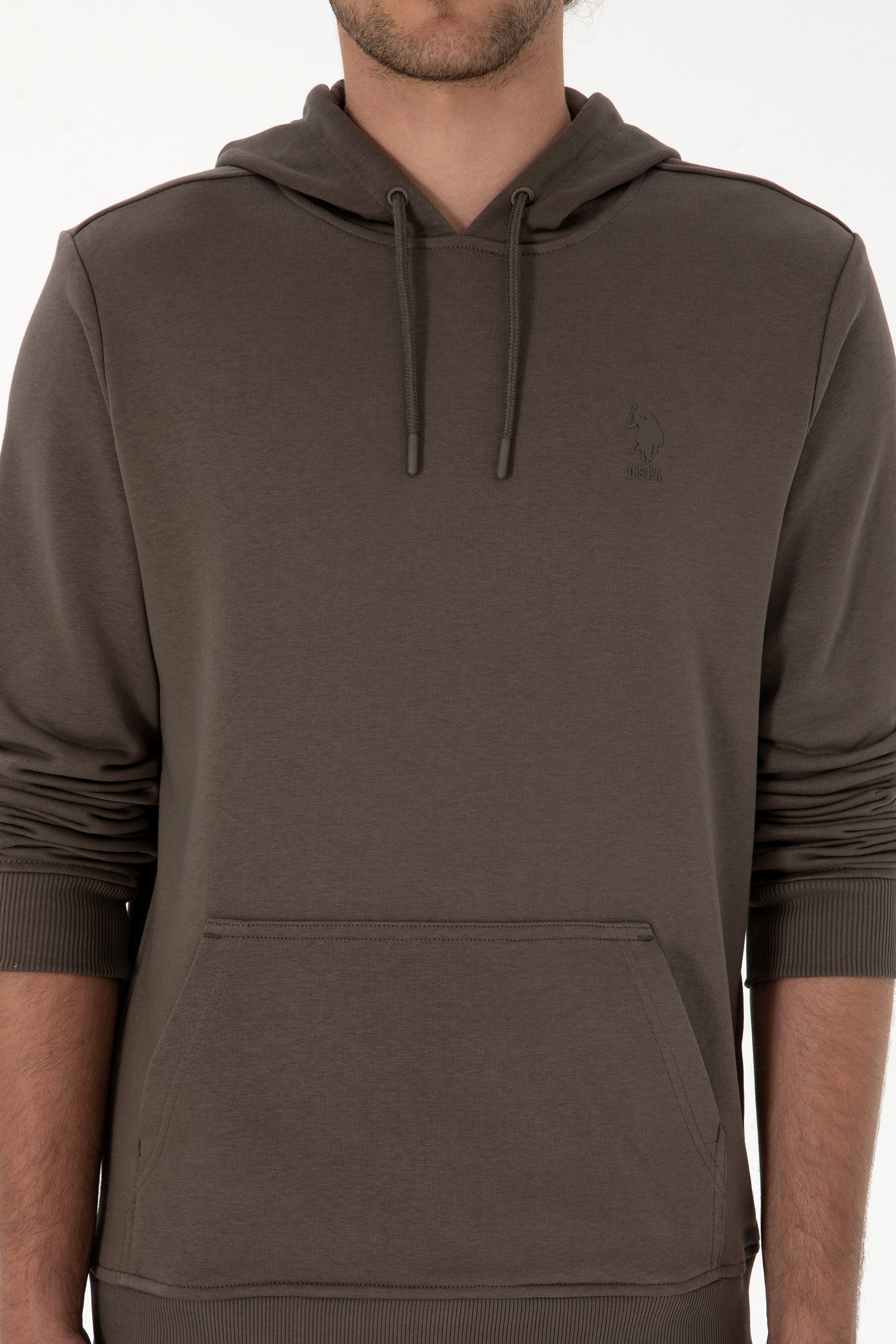 Erkek Regular Fit Kapüşonlu Vizon Basic Sweatshirt - Image 6