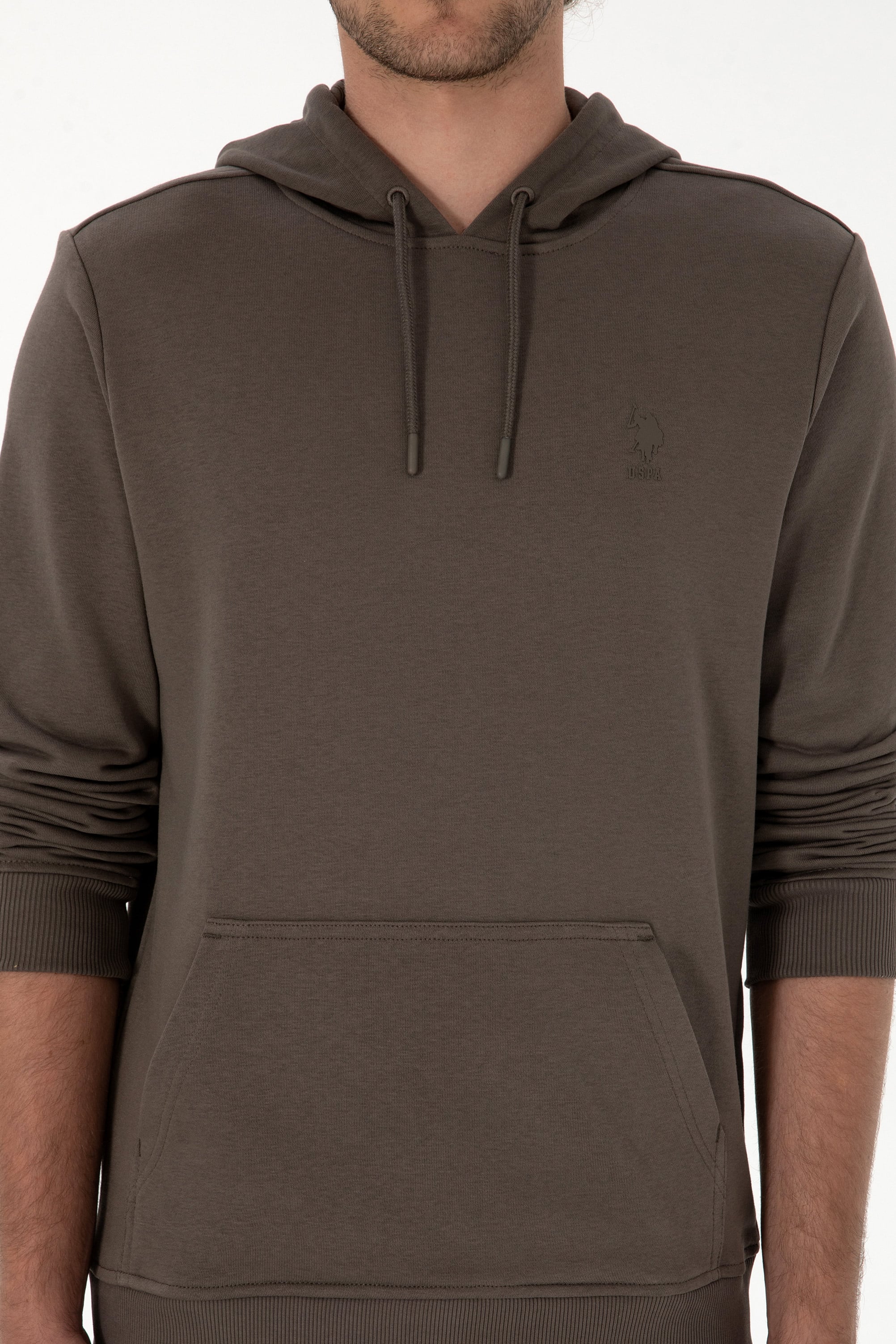 Erkek Regular Fit Kapüşonlu Vizon Basic Sweatshirt