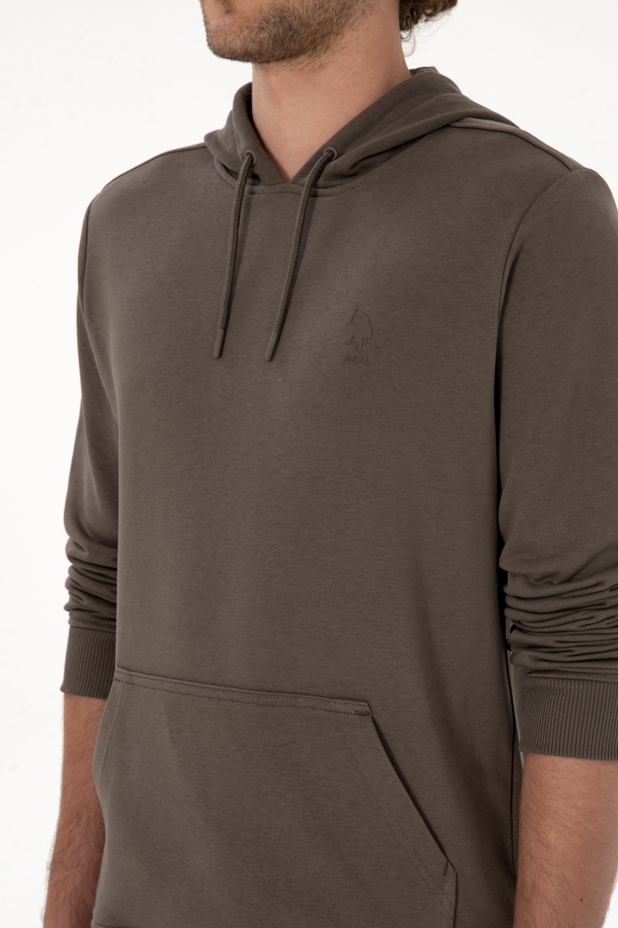 Erkek Regular Fit Kapüşonlu Vizon Basic Sweatshirt