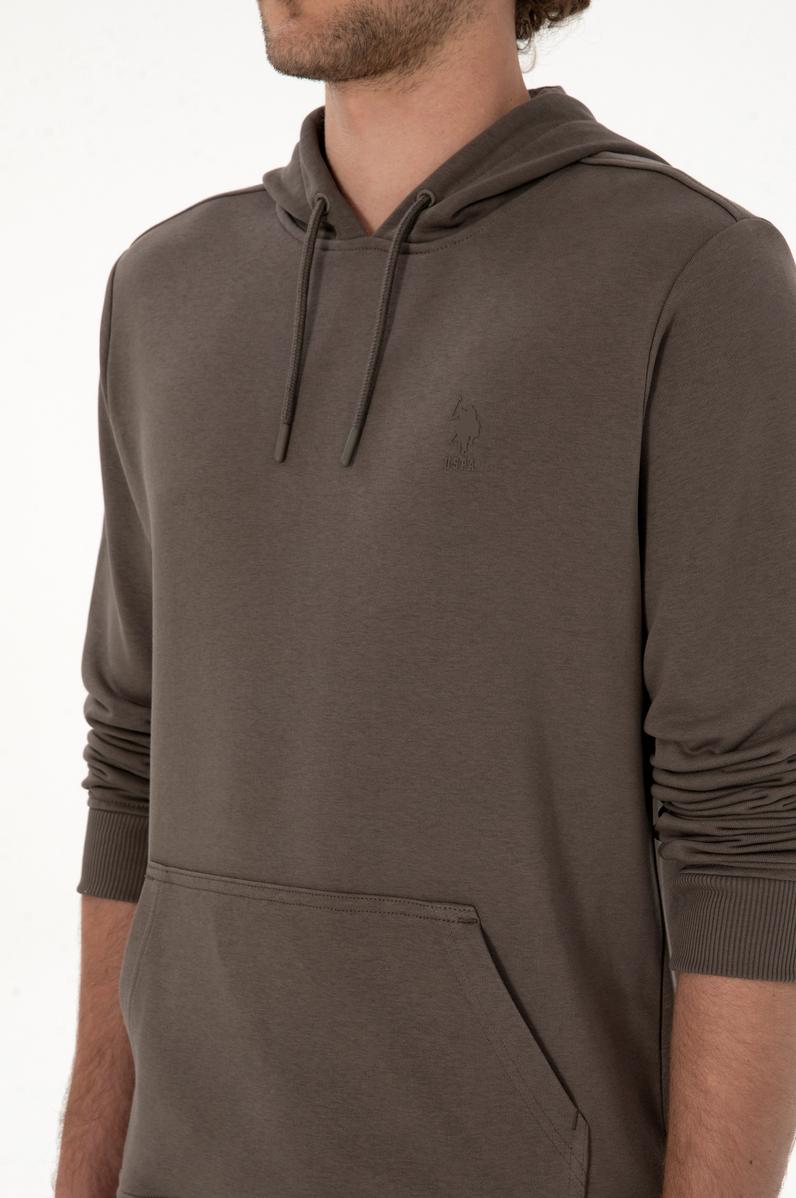 Erkek Regular Fit Kapüşonlu Vizon Basic Sweatshirt