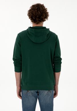 Erkek Regular Fit Kapüşonlu Koyu Yeşil Basic Sweatshirt - 50313720011