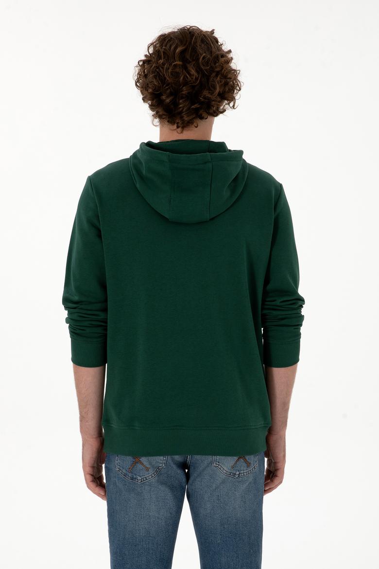 Erkek Regular Fit Kapüşonlu Koyu Yeşil Basic Sweatshirt - 50313720011