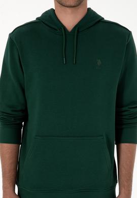 Erkek Regular Fit Kapüşonlu Koyu Yeşil Basic Sweatshirt - 50313720011