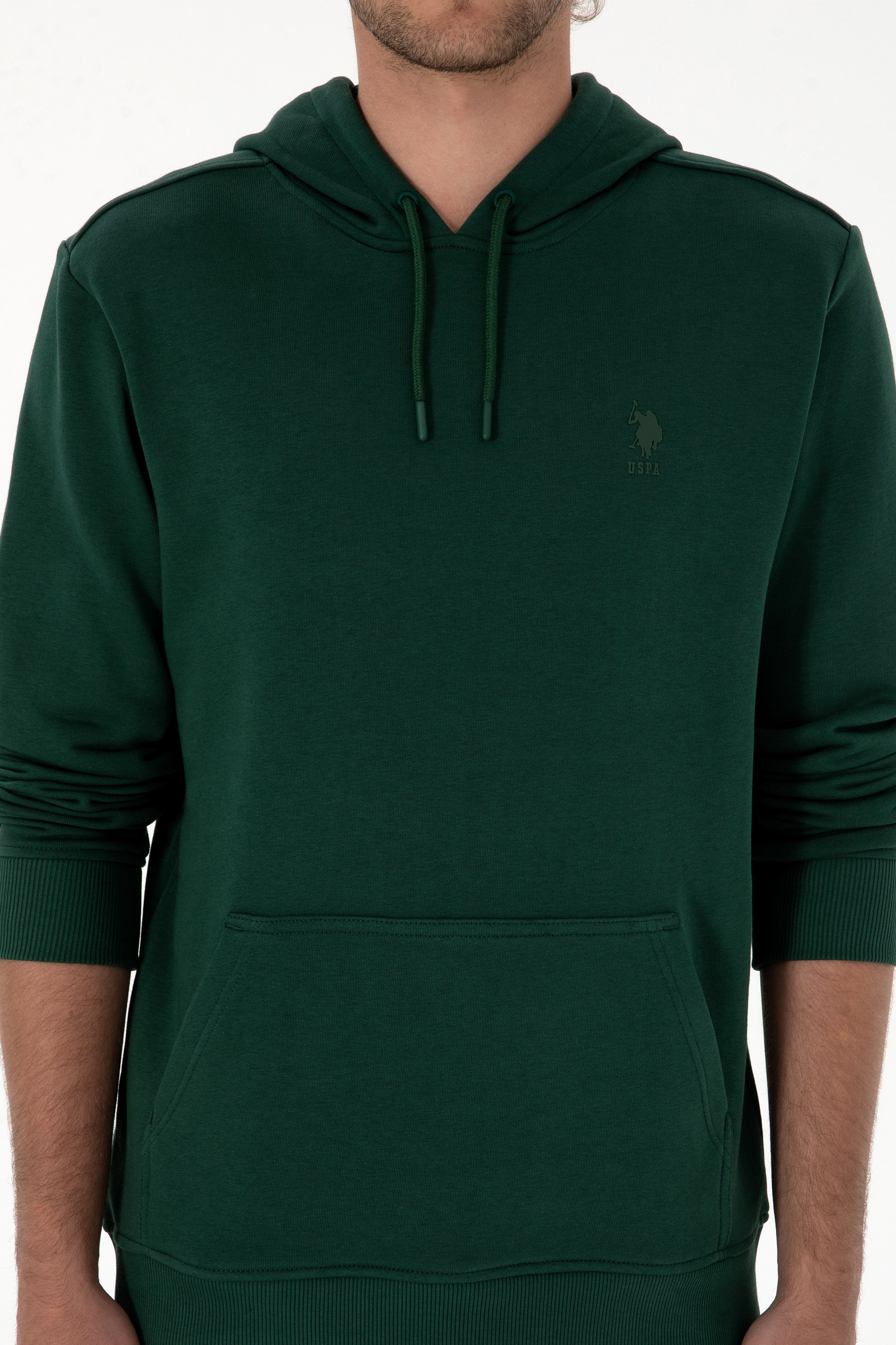 Erkek Regular Fit Kapüşonlu Koyu Yeşil Basic Sweatshirt