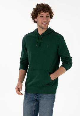 Erkek Regular Fit Kapüşonlu Koyu Yeşil Basic Sweatshirt - 50313720011
