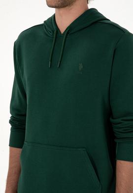 Erkek Regular Fit Kapüşonlu Koyu Yeşil Basic Sweatshirt - 50313720011