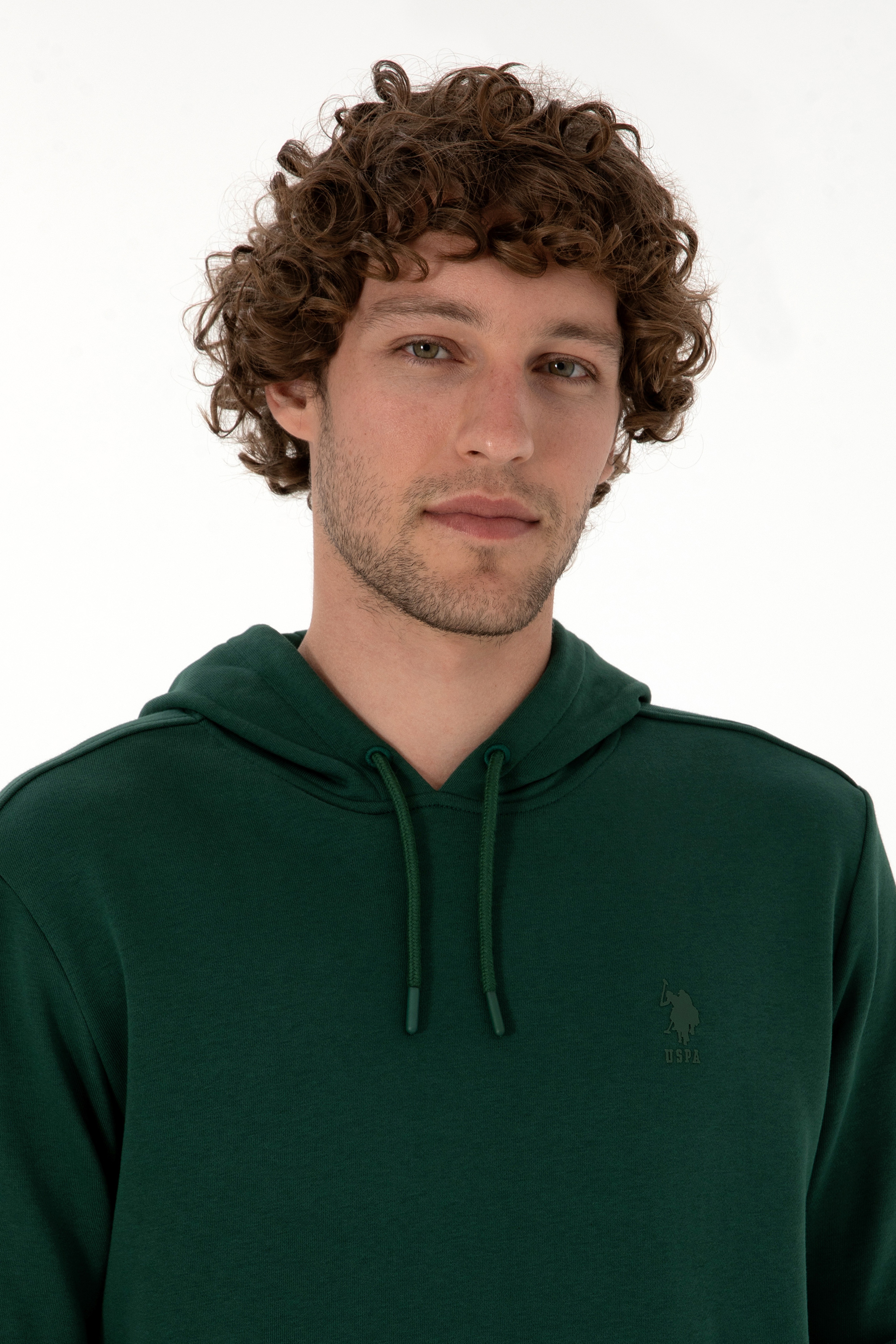 Erkek Regular Fit Kapüşonlu Koyu Yeşil Basic Sweatshirt