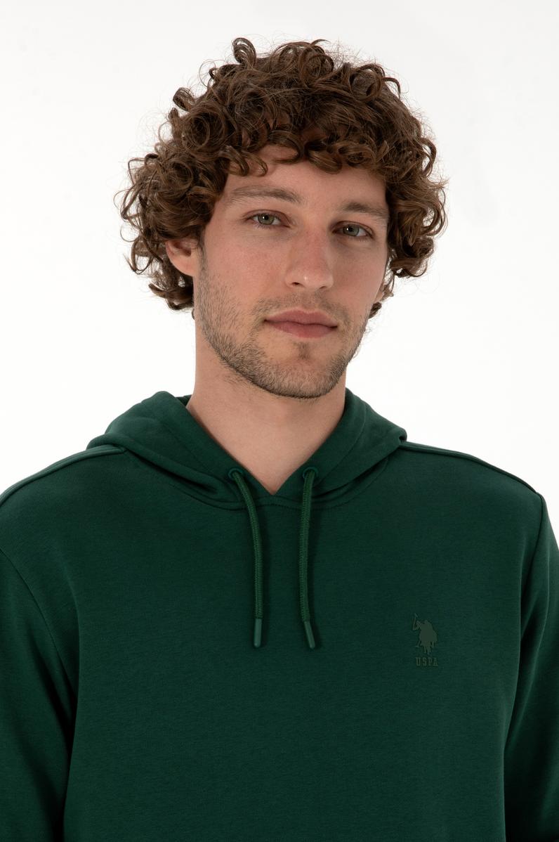 Erkek Regular Fit Kapüşonlu Koyu Yeşil Basic Sweatshirt