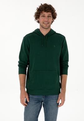 Erkek Regular Fit Kapüşonlu Koyu Yeşil Basic Sweatshirt - 50313720011