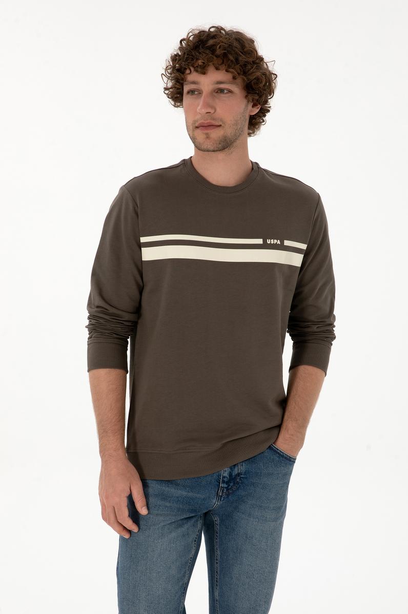 Erkek Regular Fit Bisiklet Yaka Vizon İnce Sweatshirt