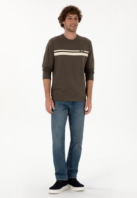 Erkek Regular Fit Bisiklet Yaka Vizon İnce Sweatshirt - 50313801023