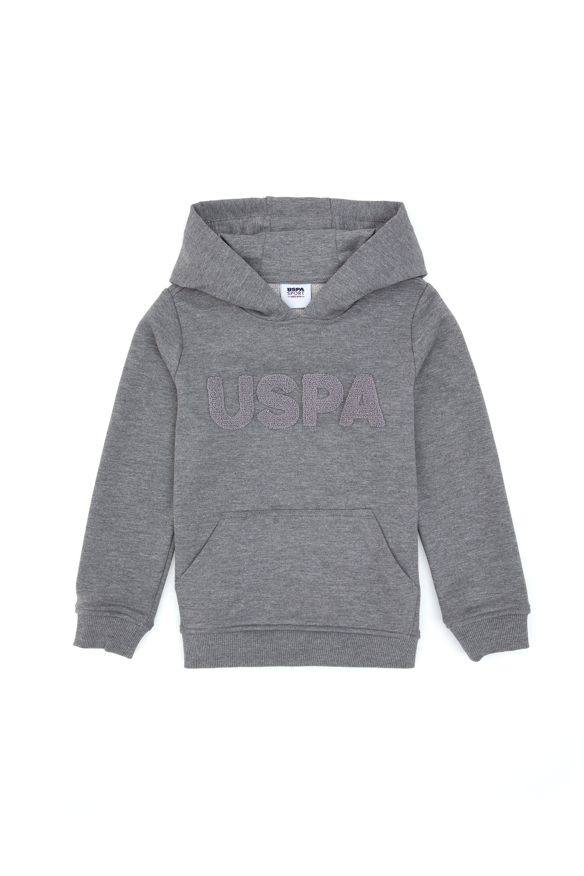 Erkek Çocuk Gri Melanj Basic Kapüşonlu Sweatshirt - Image 1