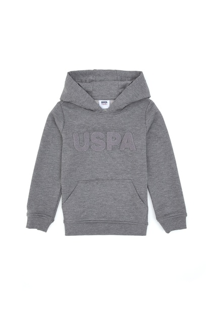 Erkek Çocuk Gri Melanj Basic Kapüşonlu Sweatshirt