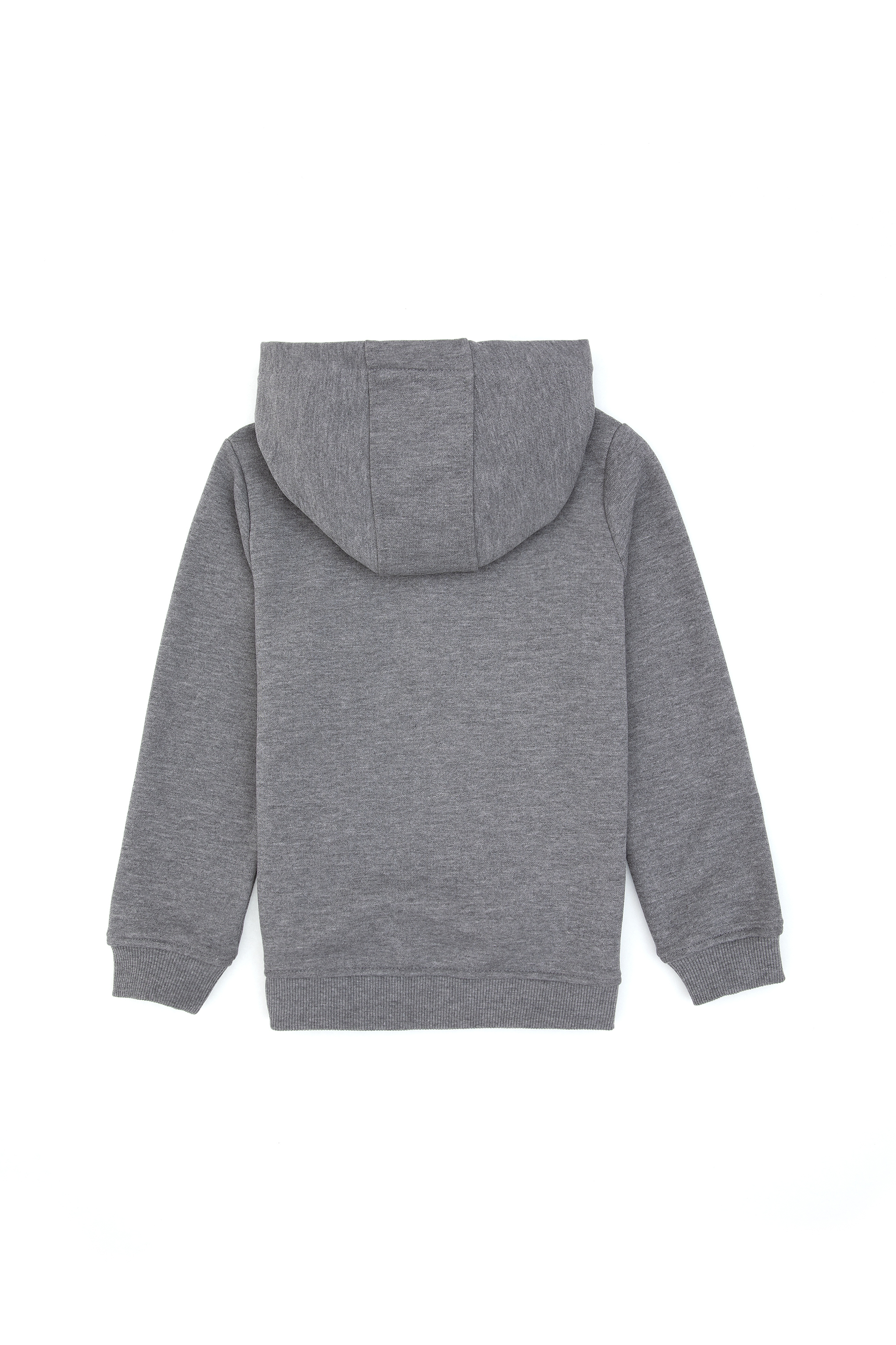 Erkek Çocuk Gri Melanj Basic Kapüşonlu Sweatshirt - Image 2