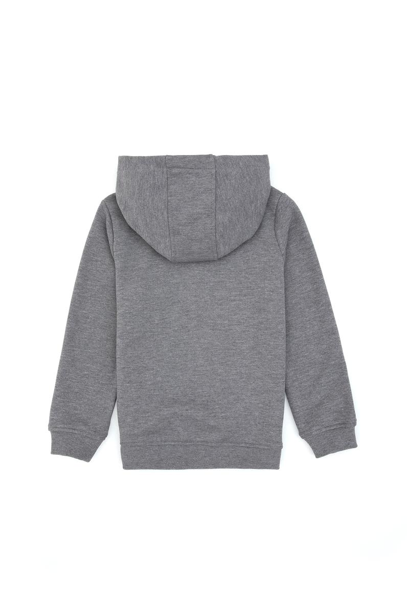 Erkek Çocuk Gri Melanj Basic Kapüşonlu Sweatshirt