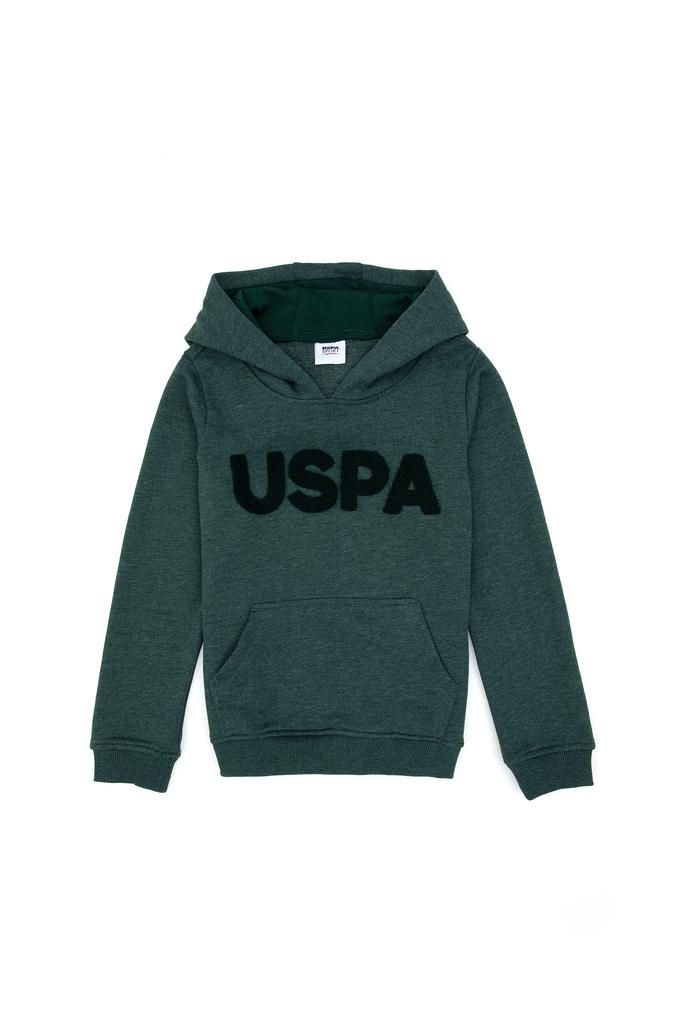 Erkek Çocuk Koyu Yeşil Basic Kapüşonlu Sweatshirt