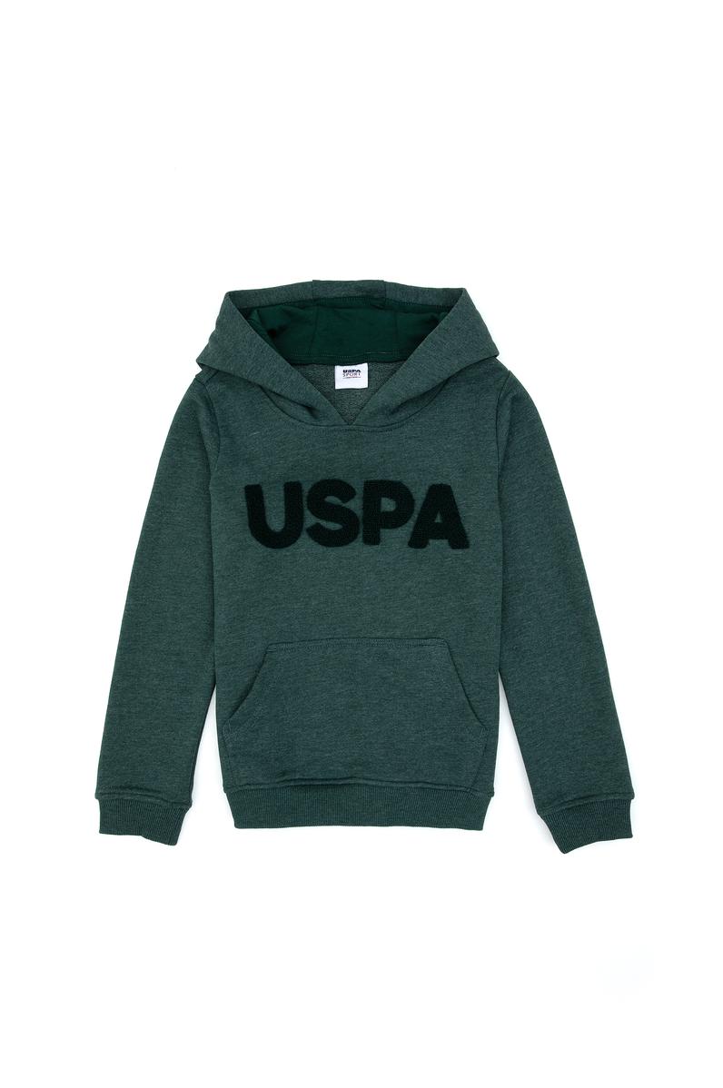 Erkek Çocuk Koyu Yeşil Basic Kapüşonlu Sweatshirt