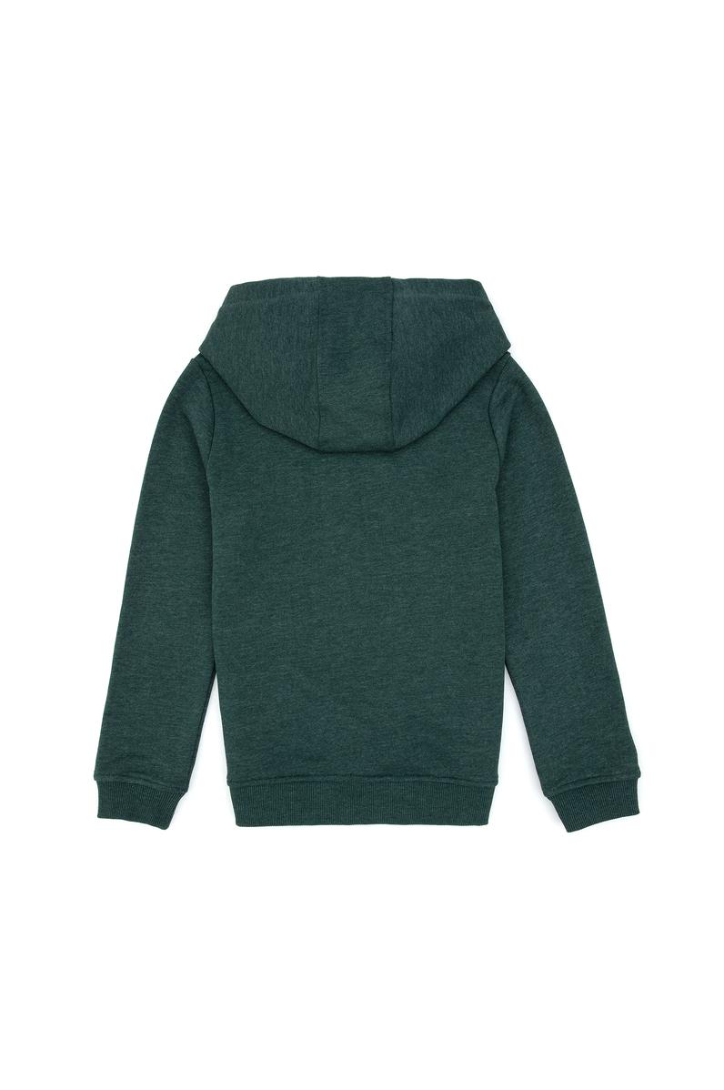 Erkek Çocuk Koyu Yeşil Basic Kapüşonlu Sweatshirt
