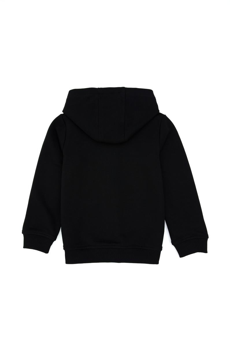 Erkek Çocuk Siyah Basic Kapüşonlu Sweatshirt