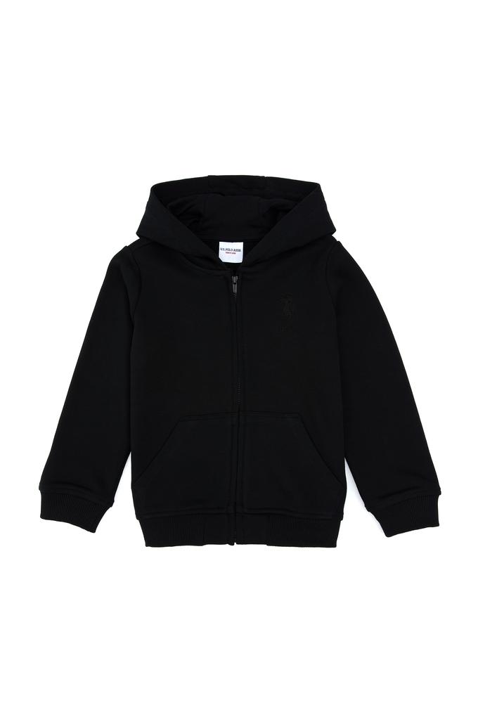 Erkek Çocuk Siyah Basic Kapüşonlu Sweatshirt