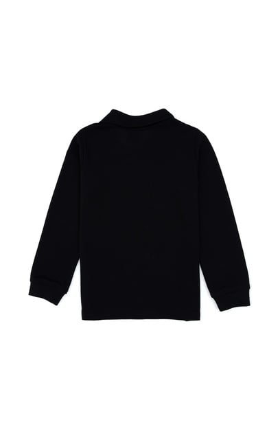 Erkek Çocuk Siyah Basic Polo Yaka Sweatshirt