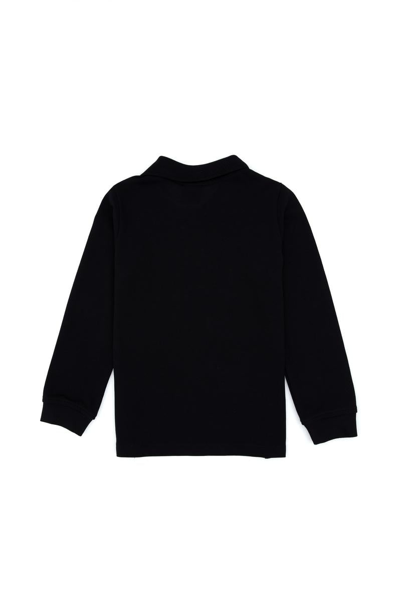 Erkek Çocuk Siyah Basic Polo Yaka Sweatshirt