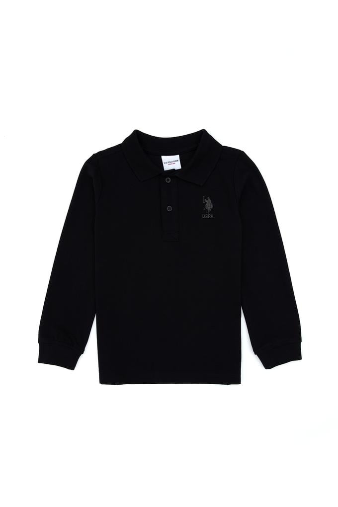 Erkek Çocuk Siyah Basic Polo Yaka Sweatshirt