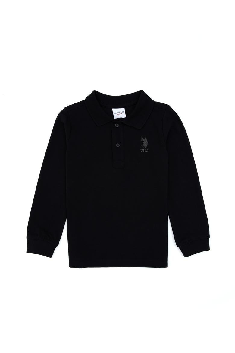 Erkek Çocuk Siyah Basic Polo Yaka Sweatshirt
