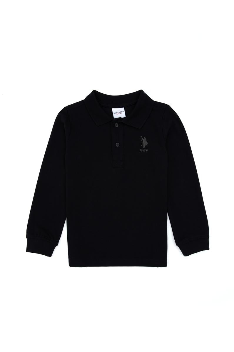 Erkek Çocuk Siyah Basic Polo Yaka Sweatshirt