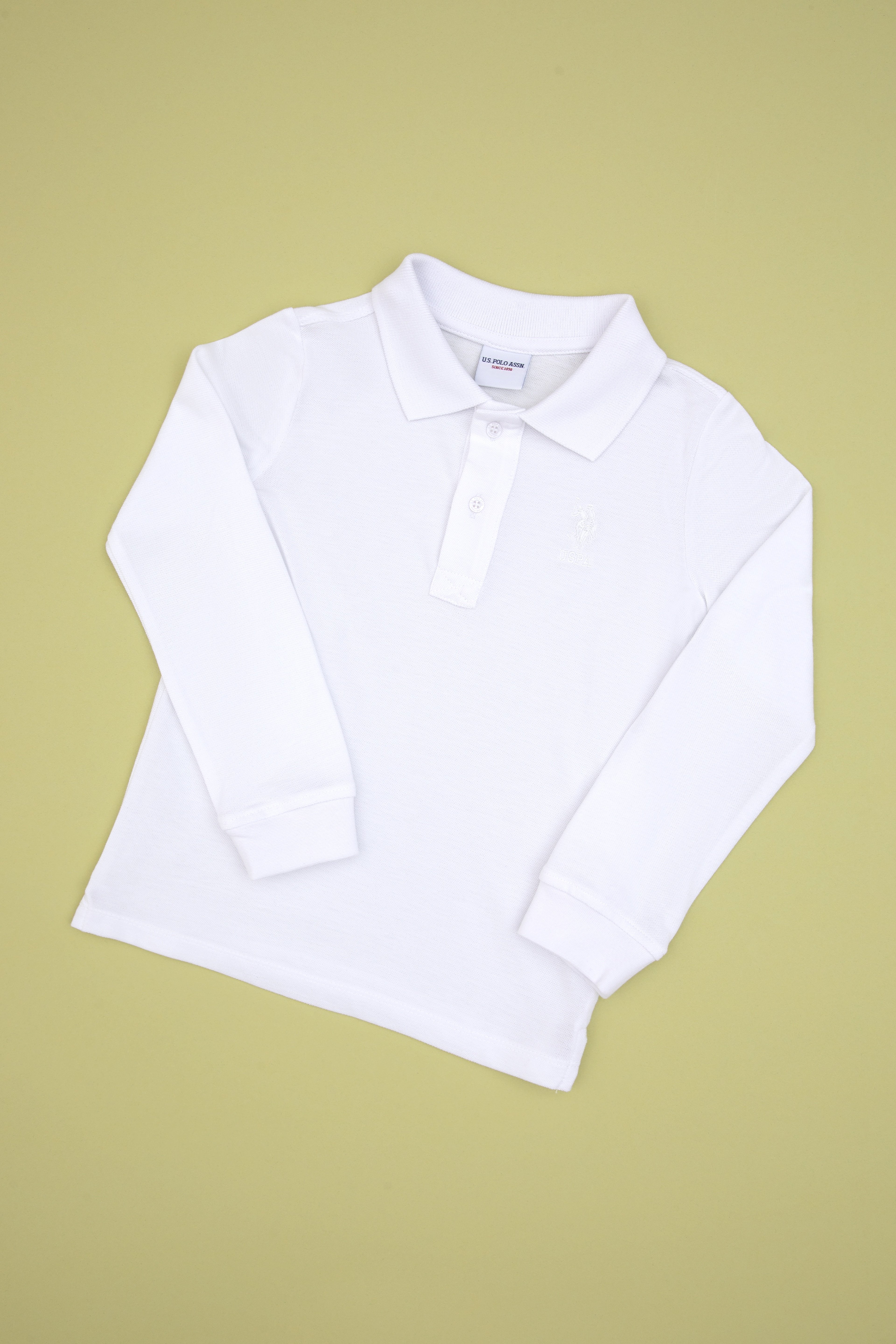 Erkek Çocuk Beyaz Basic Polo Yaka Sweatshirt - Image 1