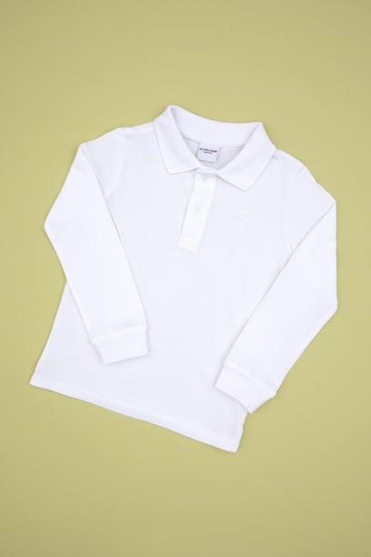 Erkek Çocuk Beyaz Basic Polo Yaka Sweatshirt