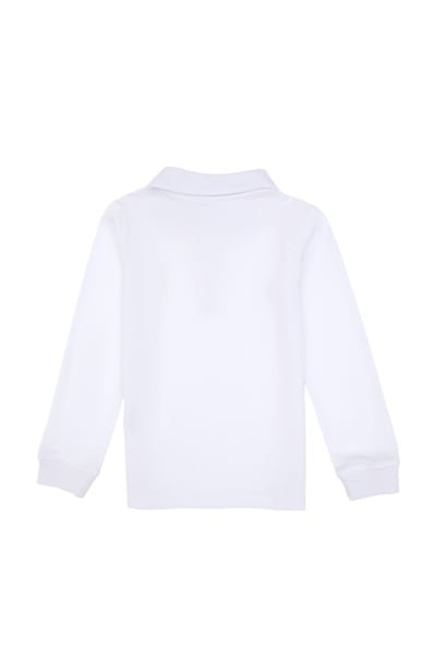 Erkek Çocuk Beyaz Basic Polo Yaka Sweatshirt