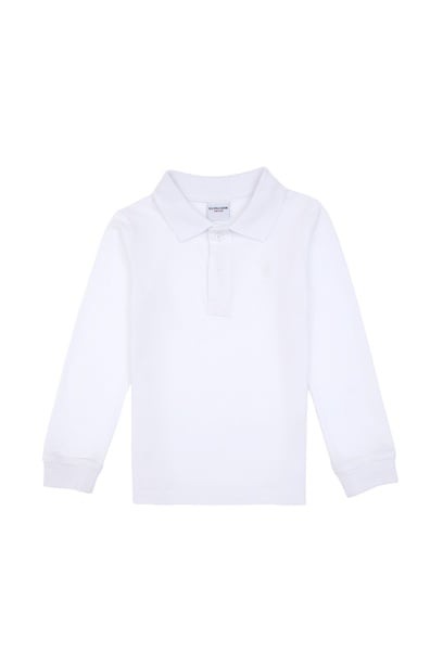 Erkek Çocuk Beyaz Basic Polo Yaka Sweatshirt
