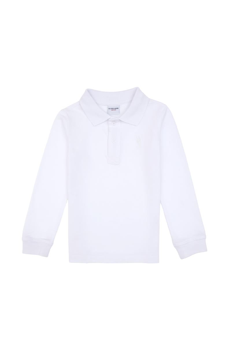 Erkek Çocuk Beyaz Basic Polo Yaka Sweatshirt