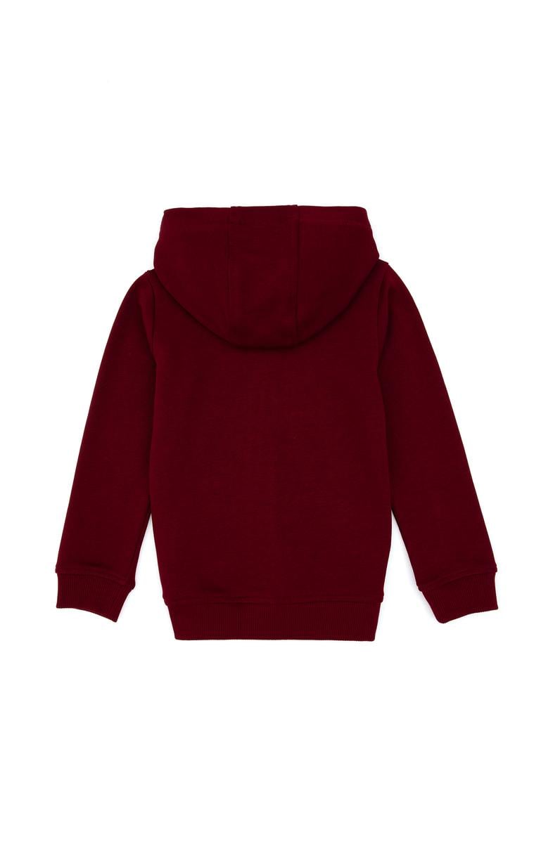 Erkek Çocuk Bordo Basic Kapüşonlu Sweatshirt