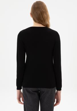 Kadın Siyah V Yaka Basic Kazak - 50307710017