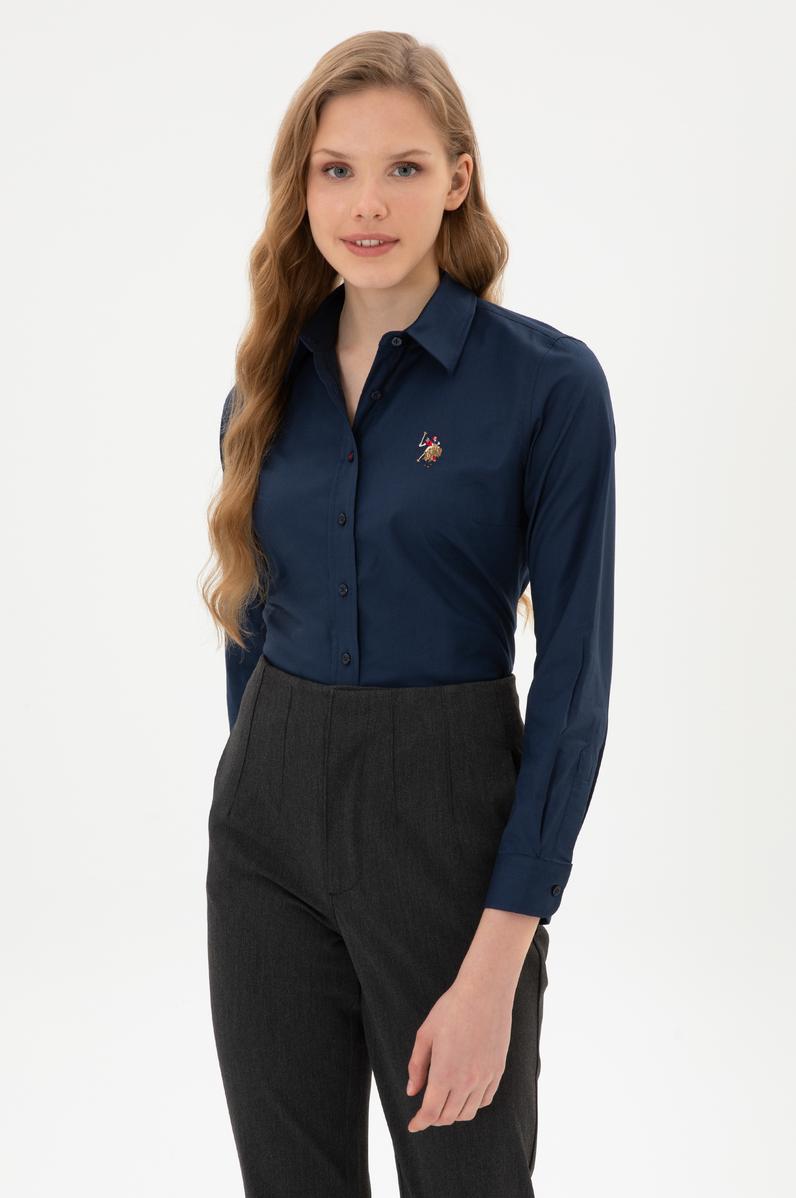 Kadın Lacivert Uzun Kollu Basic Gömlek