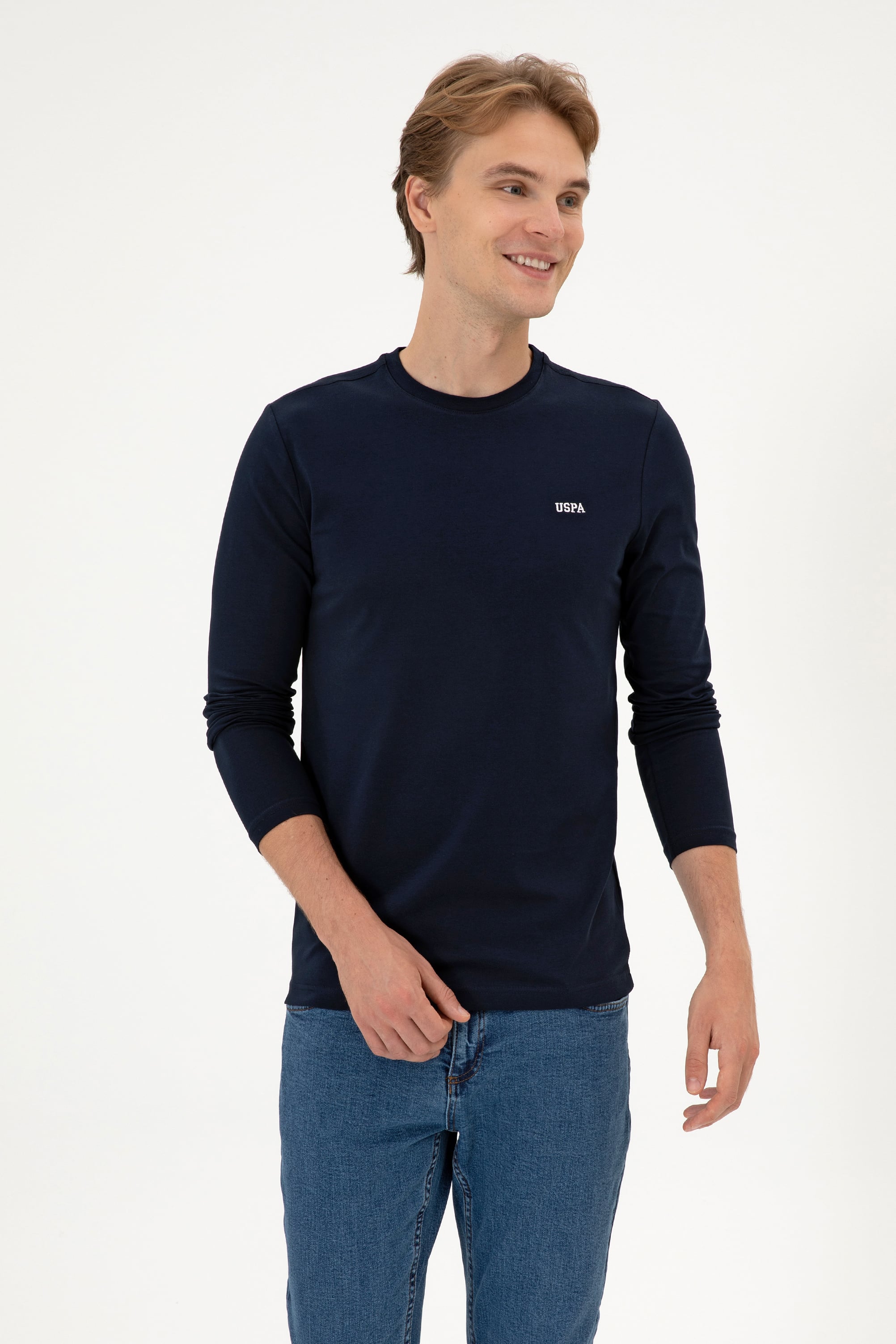 Erkek Slim Fit Bisiklet Yaka Lacivert Süprem Basic Sweatshirt - Image 3