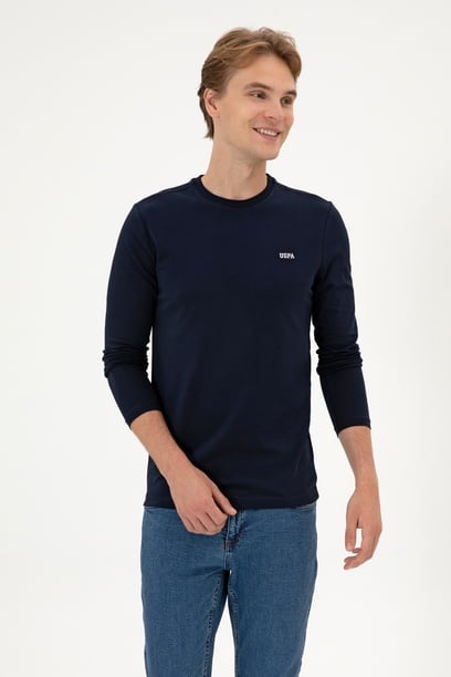 Erkek Slim Fit Bisiklet Yaka Lacivert Süprem Basic Sweatshirt