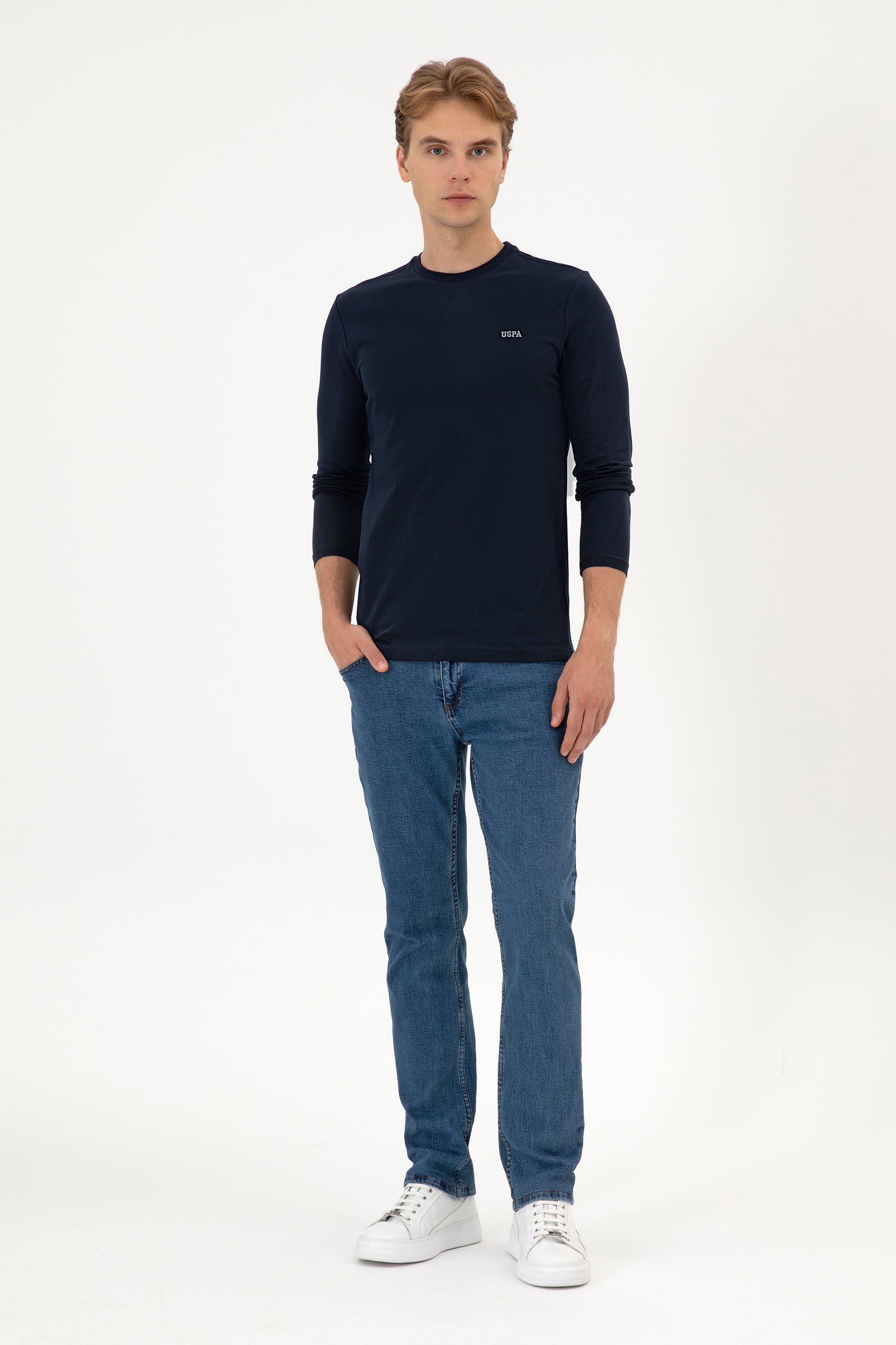 Erkek Slim Fit Bisiklet Yaka Lacivert Süprem Basic Sweatshirt