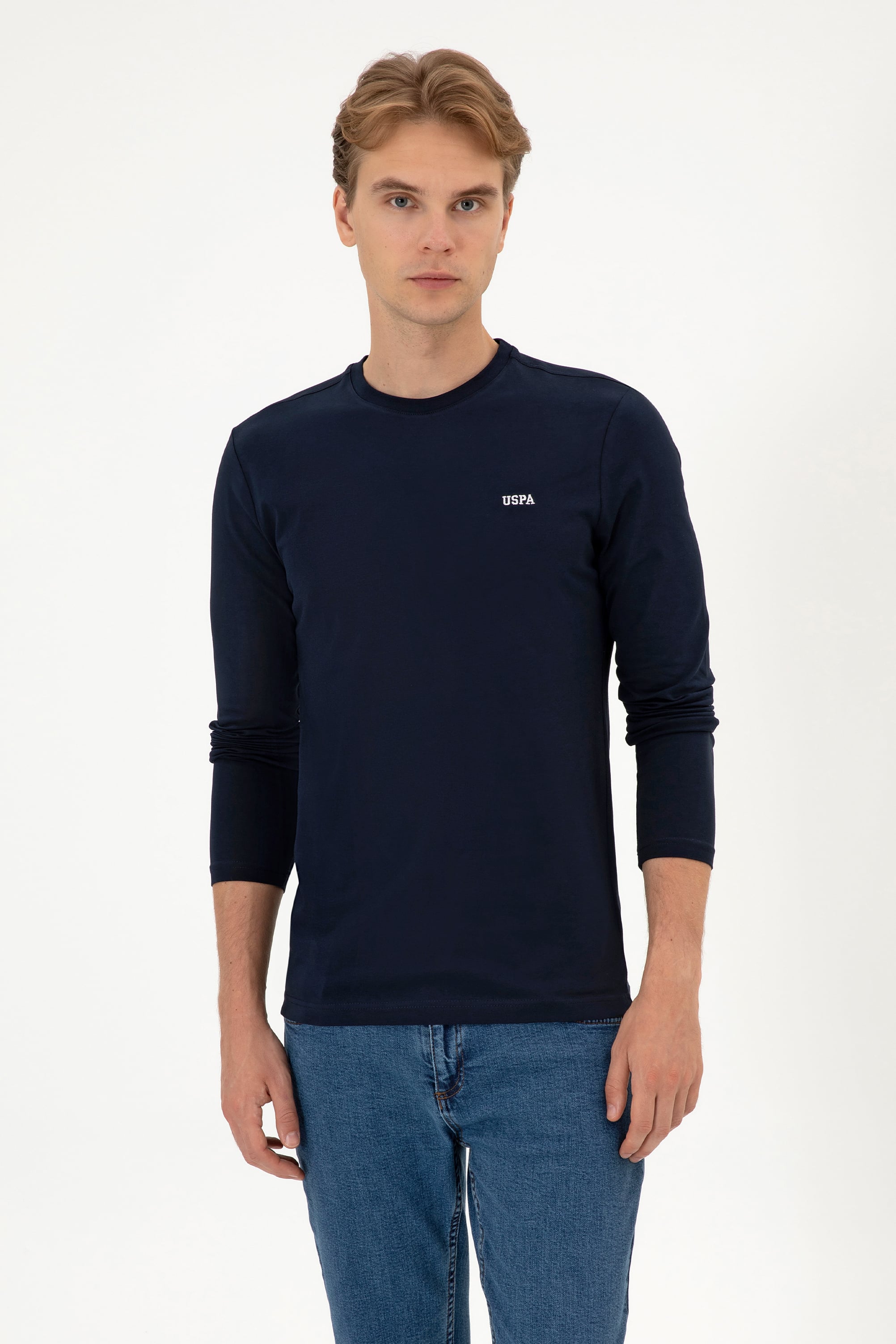 Erkek Slim Fit Bisiklet Yaka Lacivert Süprem Basic Sweatshirt - Image 1
